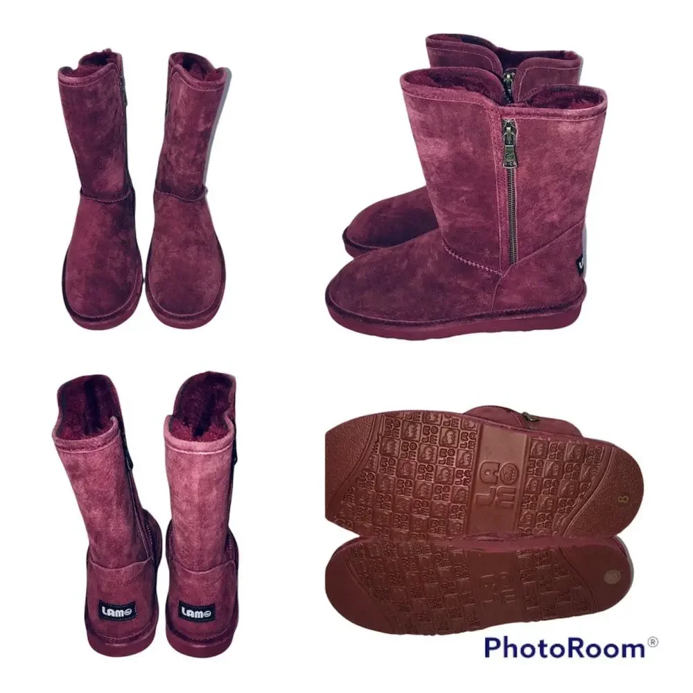 Lam JUNIPER Raspberry Suede Fur Lined Boots Mid Calf Size 6
